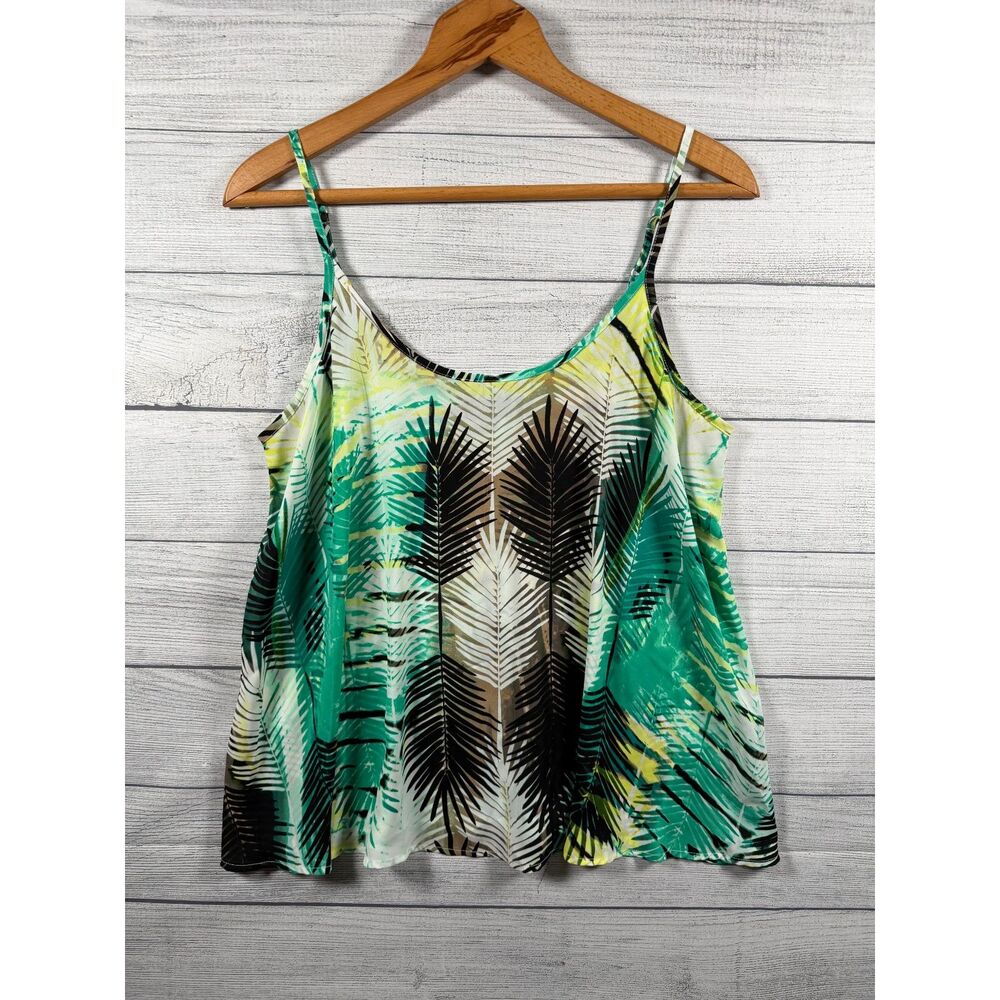 Apt. 9 Essentials Women's L Green Tropical Palm Leaf Spaghetti Strap Tank 1301